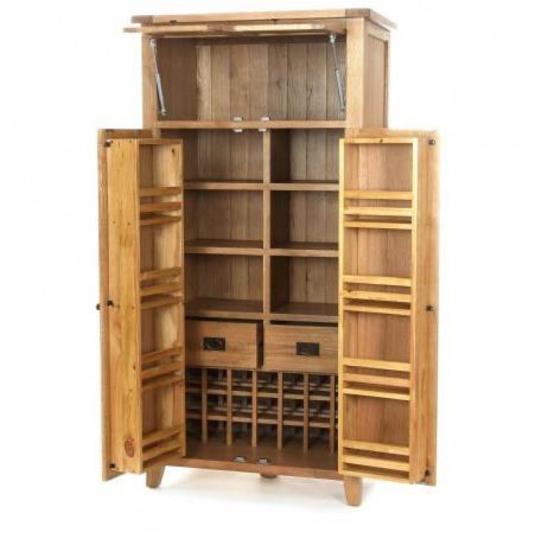 Vancouver Petite Oak Range Small Larder with Cupboard 2 Drawers & Wine Rack