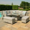 Maze Rattan Garden Furniture Oxford Royal Corner Grey Dining Set with Firepit