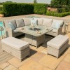 Maze Rattan Garden Furniture Oxford Royal Corner Grey Dining Set with Firepit