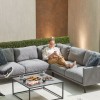 Nova Outdoor Fabric Light Grey Bliss Aluminium Corner Sofa Set with Armchair and Coffee Table