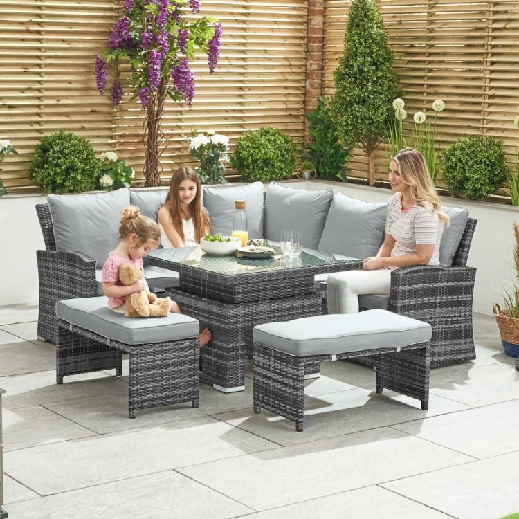 Nova Garden Furniture Cambridge Grey Weave Compact Corner Dining Set with Rising Table