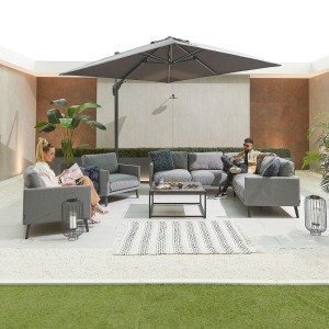 Nova Outdoor Fabric Light Grey Bliss Aluminium Corner Sofa Set with 2 Armchairs and Coffee Table