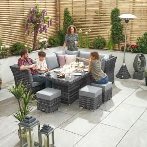 Nova Garden Furniture Cambridge Grey Weave Right Hand Reclining Corner Dining Set with Firepit Nova Garden Furniture Cambridge Grey Weave Right Hand Reclining Corner Dining Set with Firepit