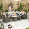 Nova Garden Furniture Cambridge Brown Weave 3 Seater Sofa Dining Set with Rising Table