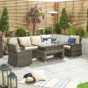 Nova Garden Furniture Cambridge Brown Weave 3 Seater Sofa Dining Set with Rising Table