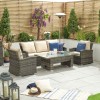 Nova Garden Furniture Cambridge Brown Weave 3 Seater Sofa Dining Set with Rising Table