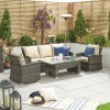 Nova Garden Furniture Cambridge Brown Weave 3 Seater Sofa Dining Set with Rising Table