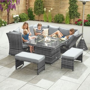 Nova Garden Furniture Cambridge Grey Weave Compact Reclining Corner Dining Set with Firepit Nova Garden Furniture Cambridge Grey Weave Compact Reclining Corner Dining Set with Firepit