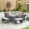 Nova Garden Furniture Cambridge Grey Weave Compact Reclining Corner Dining Set with Firepit