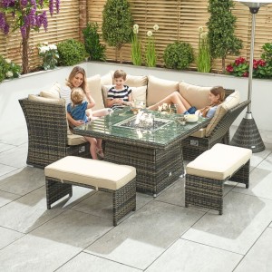 Nova Garden Furniture Cambridge Brown Weave Compact Reclining Corner Dining Set with Firepit Nova Garden Furniture Cambridge Brown Weave Compact Reclining Corner Dining Set with Firepit