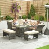 Nova Garden Furniture Cambridge Brown Weave Compact Reclining Corner Dining Set with Firepit