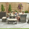 Nova Garden Furniture Cambridge Brown Weave Compact Reclining Corner Dining Set with Firepit