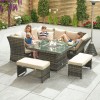 Nova Garden Furniture Cambridge Brown Weave Compact Reclining Corner Dining Set with Firepit