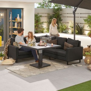 Nova Outdoor Fabric Eclipse Dark Grey Compact Corner Dining Set with Rising Table Nova Outdoor Fabric Eclipse Dark Grey Compact Corner Dining Set with Rising Table