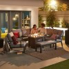 Nova Outdoor Fabric Vogue Grey Frame Aluminium Corner Dining Set with Firepit Table and Armchair and Bench