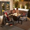 Nova Outdoor Fabric Vogue Grey Frame Aluminium Corner Dining Set with Firepit Table and Armchair and Bench