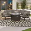 Nova Outdoor Fabric Vogue Grey Frame Aluminium Corner Dining Set with Firepit Table and Benches