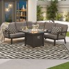Nova Outdoor Fabric Vogue Grey Frame Aluminium Corner Dining Set with Firepit Table and Benches