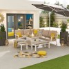 Nova Outdoor Fabric Vogue White Frame Aluminium Corner Dining Set with Firepit Table and Benches