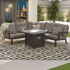 Nova Outdoor Fabric Vogue Grey Frame Aluminium Corner Dining Set with Firepit Table and Lounge Chairs