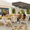 Nova Outdoor Fabric Vogue White Frame Aluminium Corner Dining Set with Firepit Table and Lounge Chairs