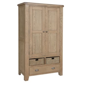 Heritage Smoked Oak Furniture Larder Unit with Wicker Baskets Heritage Smoked Oak Furniture Larder Unit with Wicker Baskets