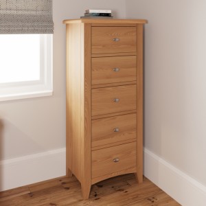 Exeter Light Oak Furniture 5 Drawer Narrow Chest Exeter Light Oak Furniture 5 Drawer Narrow Chest