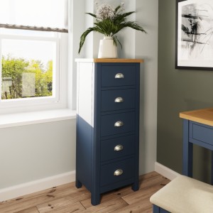 Wittenham Painted Furniture Blue Painted 5 Drawer Narrow Chest