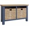 Wittenham Blue Painted Furniture Hall Bench with Wicker Baskets