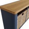 Wittenham Blue Painted Furniture Hall Bench with Wicker Baskets