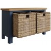 Wittenham Blue Painted Furniture Hall Bench with Wicker Baskets