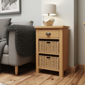 Buxton Rustic Oak Furniture 1 Drawer 2 Basket Cabinet Buxton Rustic Oak Furniture 1 Drawer 2 Basket Cabinet