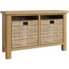 Buxton Rustic Oak Furniture Hall Bench with Wicker Baskets