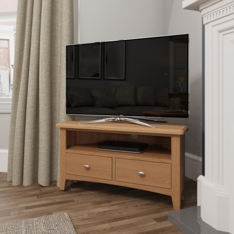 Exeter Light Oak Furniture Corner TV Unit