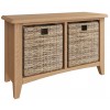 Exeter Light Oak Furniture Hall Bench with Wicker Baskets