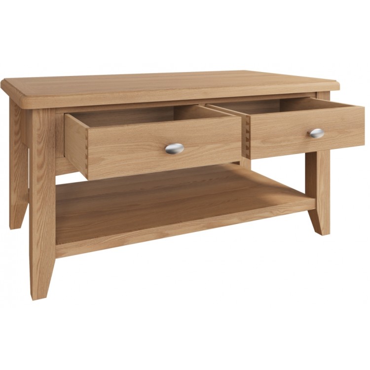 Exeter Light Oak Large Coffee Table, Light Oak Coffee Table With Drawers Exeter