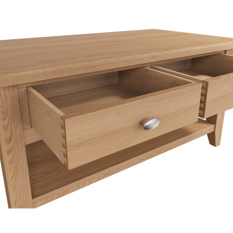 Exeter Light Oak Large Coffee Table, Light Oak Coffee Table With Drawers Exeter
