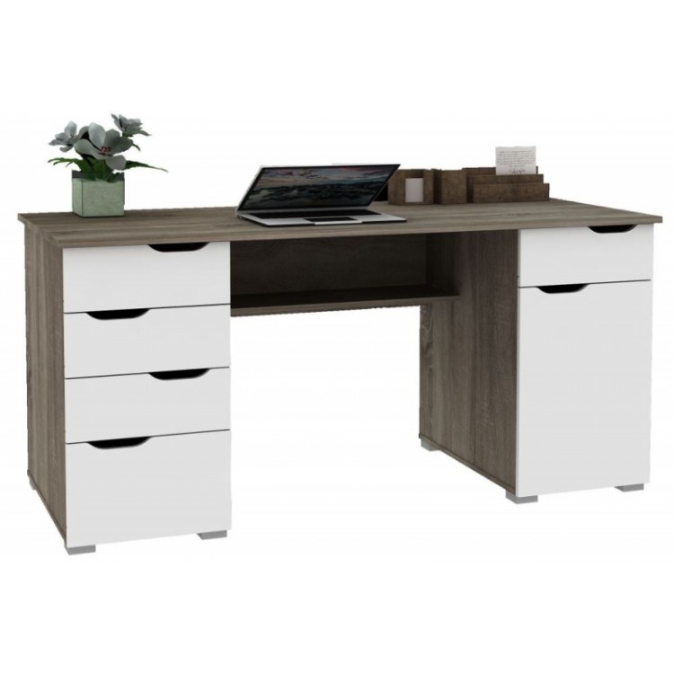Alphason Office Furniture Kentucky Dark Oak and White Gloss Desk