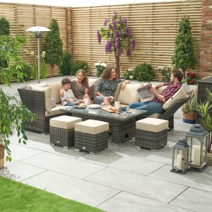 Nova Garden Furniture Cambridge Brown Weave Left Hand Reclining Corner Dining Sofa Set with Rising Table Nova Garden Furniture Cambridge Brown Weave Left Hand Reclining Corner Dining Sofa Set with Rising Table