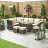 Nova Garden Furniture Cambridge Brown Weave Left Hand Reclining Corner Dining Sofa Set with Rising Table