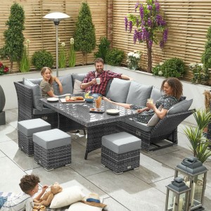 Nova Garden Furniture Cambridge Grey Weave Left Hand Reclining Corner Dining Set with Parasol Hole Nova Garden Furniture Cambridge Grey Weave Left Hand Reclining Corner Dining Set with Parasol Hole