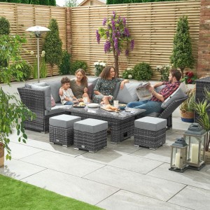 Nova Garden Furniture Cambridge Grey Weave Left Hand Reclining Corner Dining Sofa Set with Rising Table Nova Garden Furniture Cambridge Grey Weave Left Hand Reclining Corner Dining Sofa Set with Rising Table
