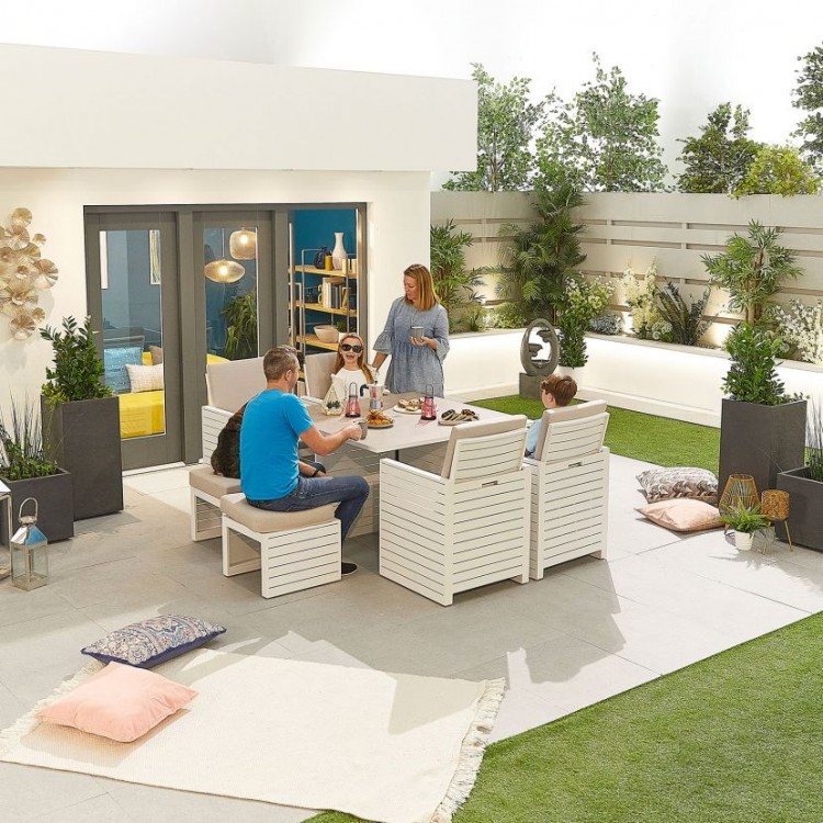 Nova Garden Furniture Adria White Frame Aluminium 4 Seat Cube Set