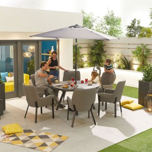 Nova Outdoor Fabric Genoa Light Grey 6 Seat Round Dining Set