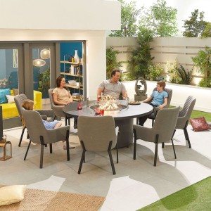 Nova Outdoor Fabric Genoa Light Grey 8 Seat Round Dining Set with Firepit Nova Outdoor Fabric Genoa Light Grey 8 Seat Round Dining Set with Firepit