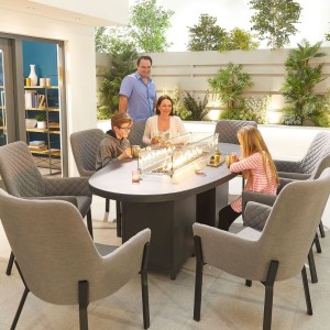 Nova Outdoor Fabric Genoa Light Grey 8 Seat Oval Dining Set with Firepit Nova Outdoor Fabric Genoa Light Grey 8 Seat Oval Dining Set with Firepit