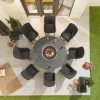 Nova Outdoor Fabric Genoa Dark Grey 8 Seat Round Dining Set with Firepit