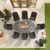 Nova Outdoor Fabric Genoa Dark Grey 8 Seat Oval Dining Set with Firepit