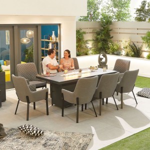 Nova Outdoor Fabric Genoa Light Grey 8 Seat Rectangular Dining Set with Firepit