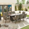 Nova Outdoor Fabric Genoa Light Grey 8 Seat Rectangular Dining Set with Firepit